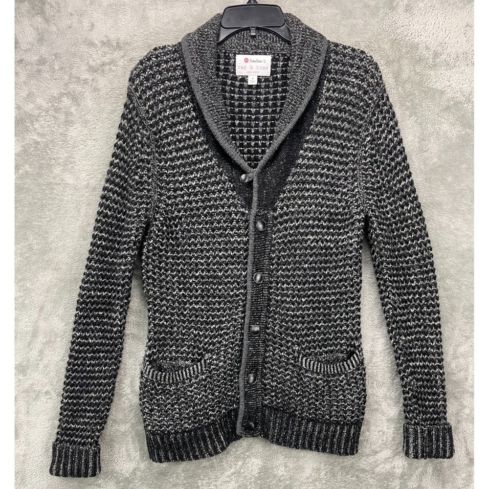Rag & Bone x Neiman Marcus Cardigan Sz S Black‎ White Wool Blend Shawl Collar